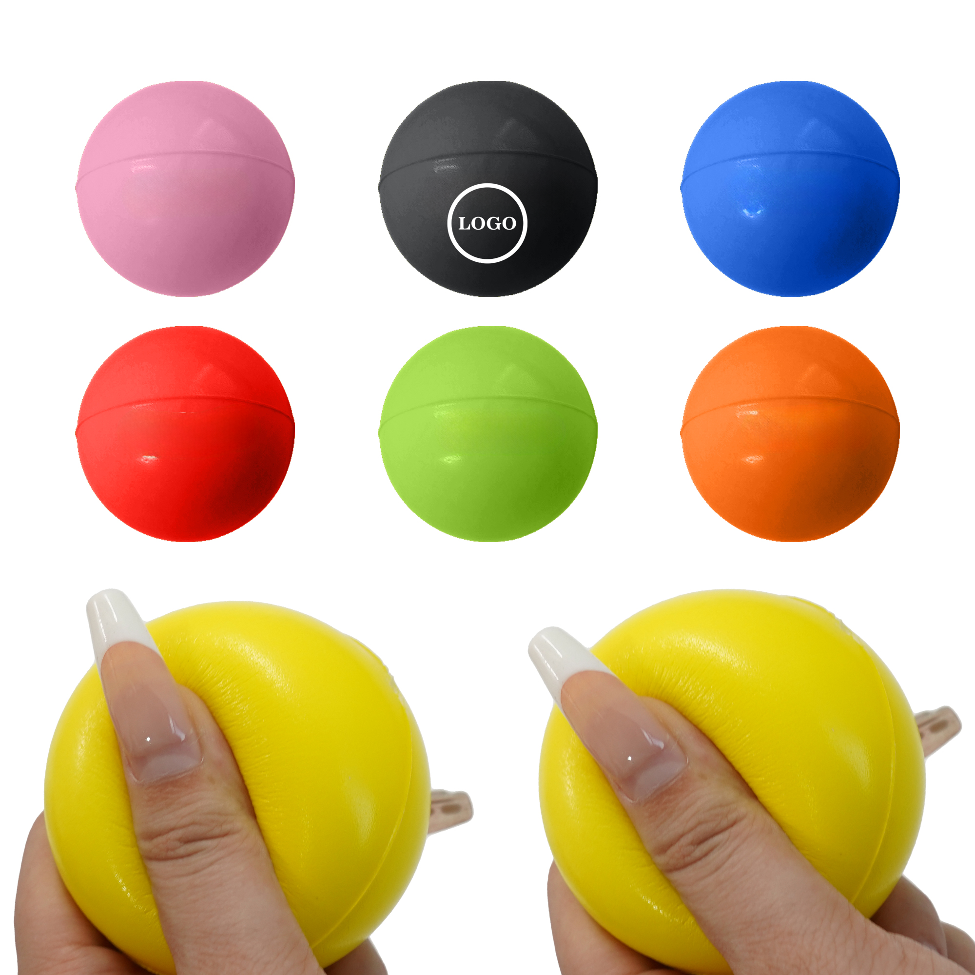 PPDN106-1 Colorful Round PU Foam Handheld Stress Ball Decompression Toy for Anxiety Relief with Custom Logo - Image 1