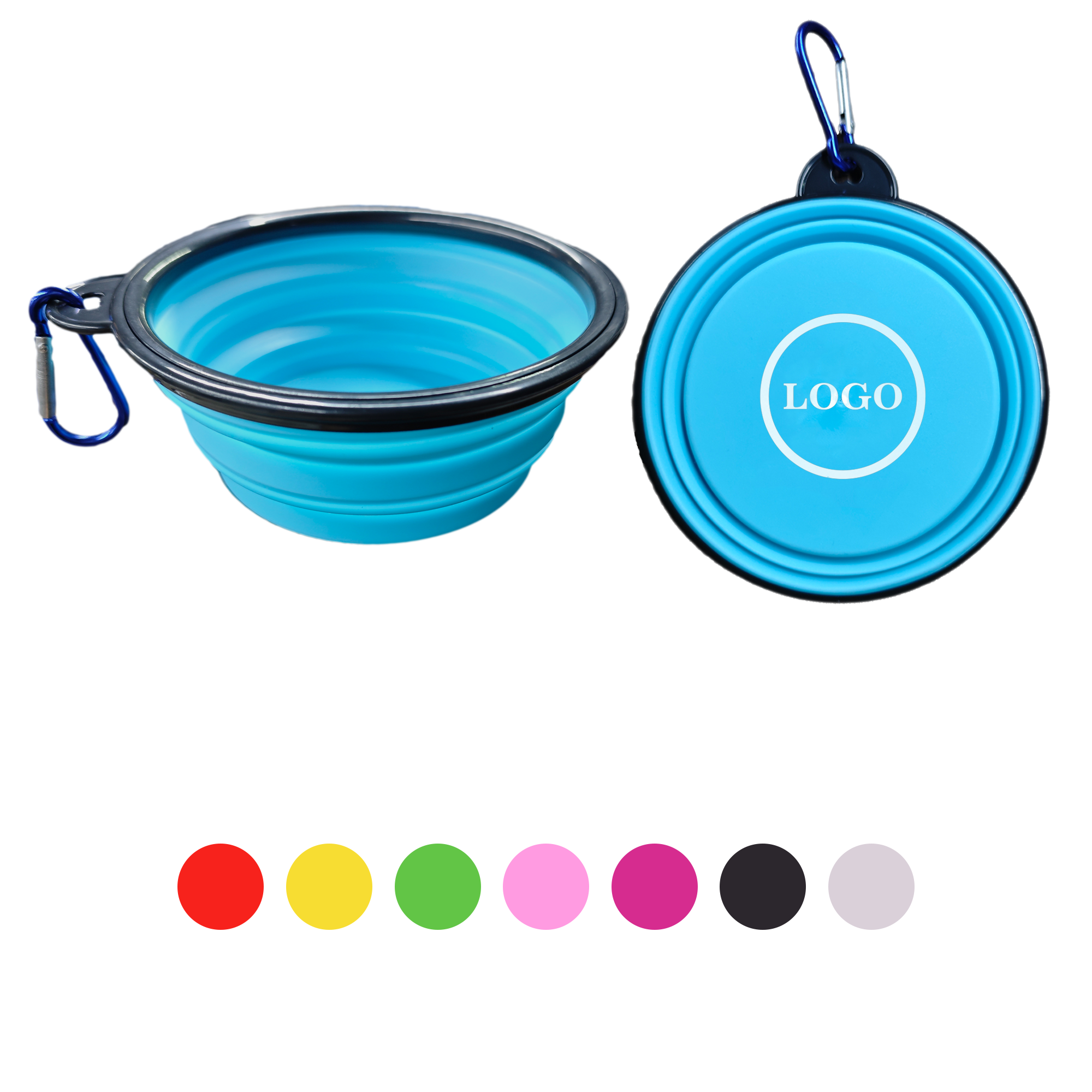 PPDN115-1 Food-Safe Portable TPE Collapsible Dog Bowls with Carabiner Clip for Outdoor Camping Travel Feeding - Image 1