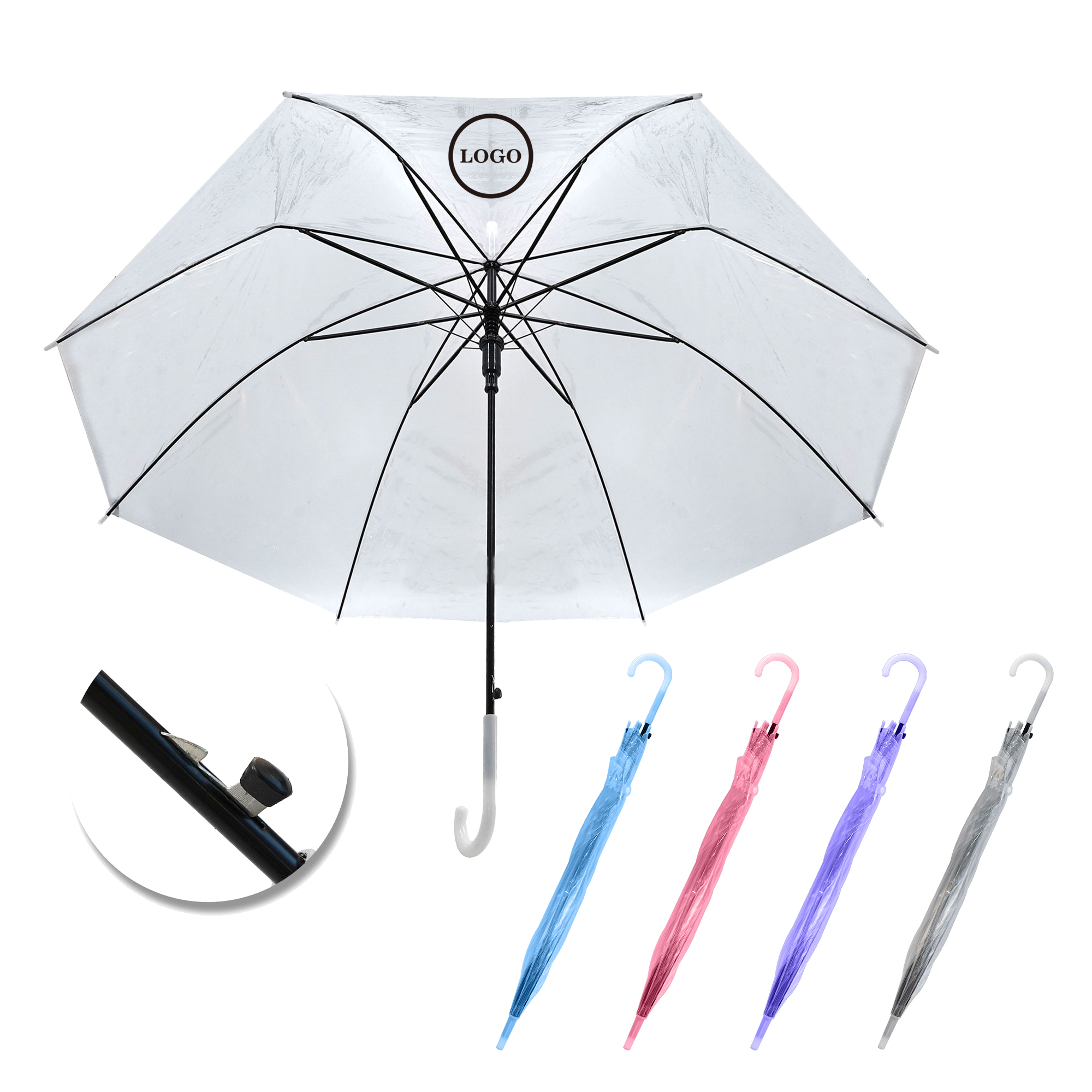PPDN118-1 Clear PVC Advertising & Promotional Umbrella | Automatic Open Hook Handle Windproof & Rainproof - Image 1