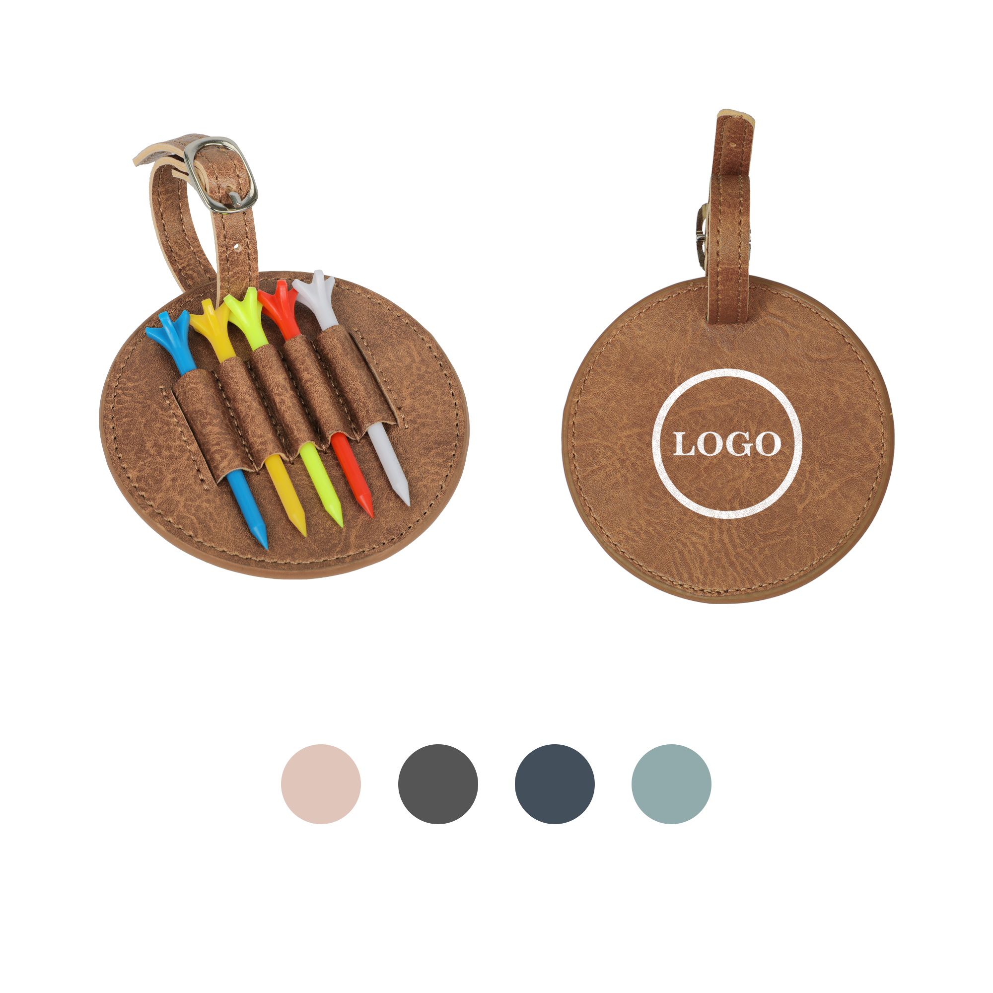 PPDN183-1 Luxury Custom PU Leather Golf Tee Organizer Pouch Pentagonal Wooden Nail Inserts Holder with Belt - Image 1
