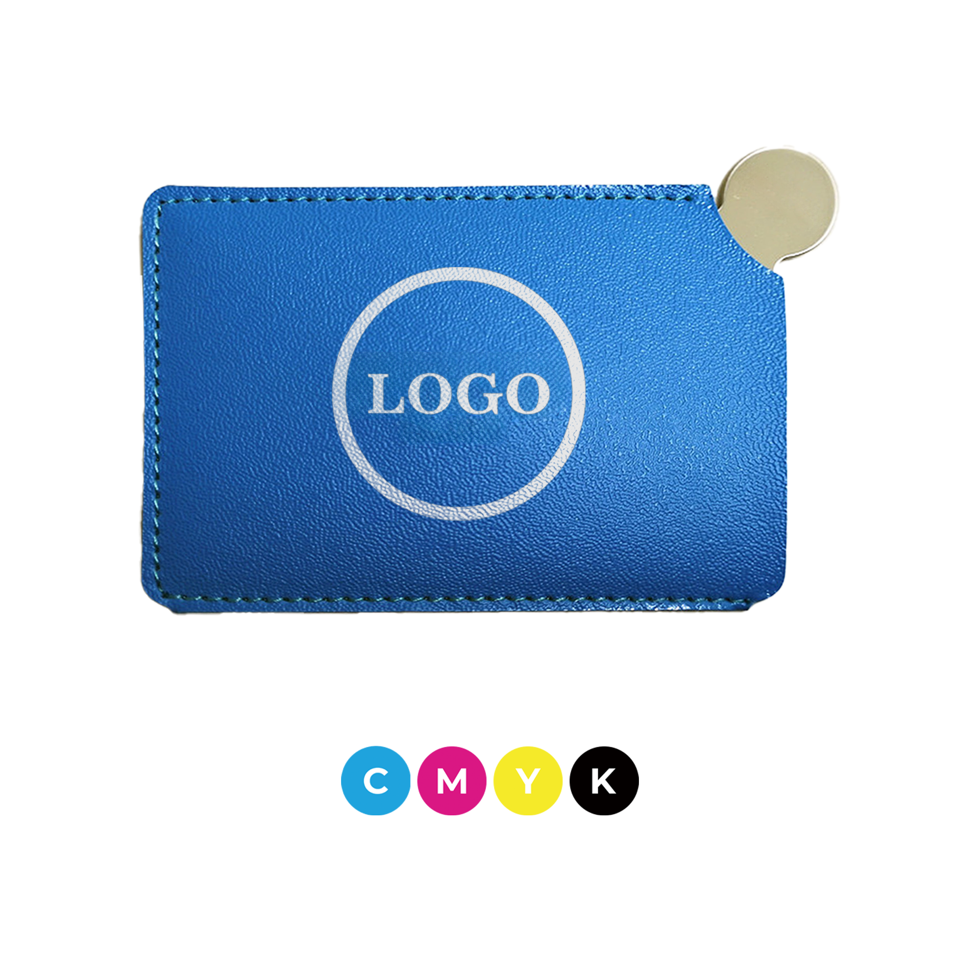 PPDN205-1 Card Shape Stainless Steel Mirror with PU Leather Cover Compact Portable - Image 1