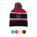 Two-Tone Striped Knit Pom Beanie With Cuff